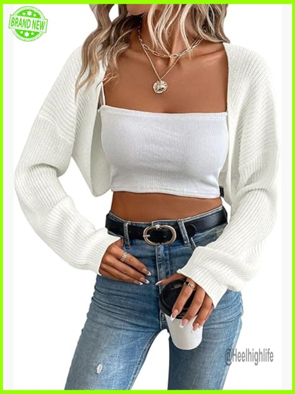 Long Sleeve Open Front Knit Crop Bolero Cardigan Sweater Shrug
